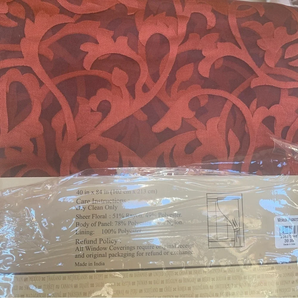 World Market Sheer Floral Panel!Sleeve Top 40 x 84”